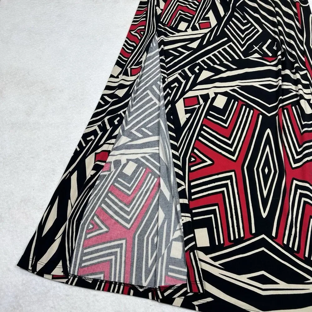 Boston Proper Maxi Skirt Small Black Red African Geometric Long Slit USA Vtg?